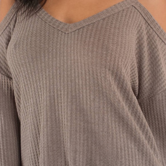 REBECCA TAUPE COLD SHOULDER TOP - Picture 2 of 8